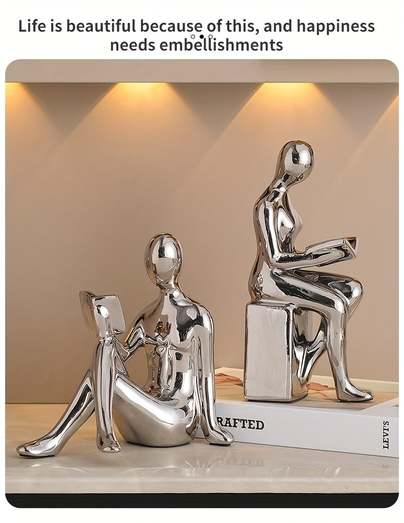 זוג מעמדי ספרים בדמות קוראים — גימור מטאלי מודרני