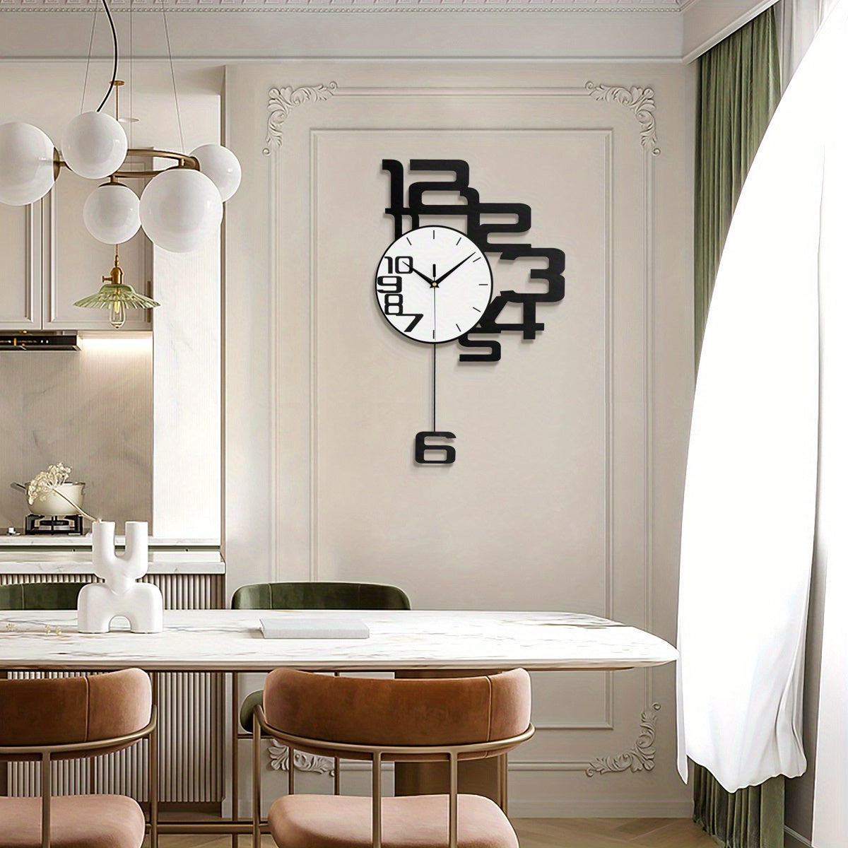 שעון קיר מתכתי מודרני — ללא תקתוק, 55×34 ס״מ