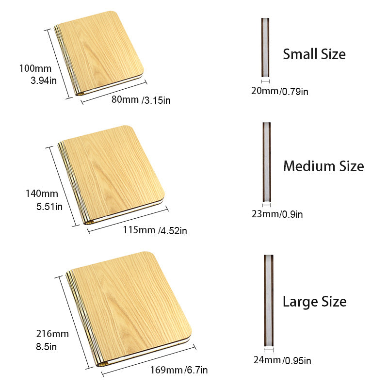 מנורת “ספר” מעץ מתקפל — 3 גווני אור, נפתחת 0–360°