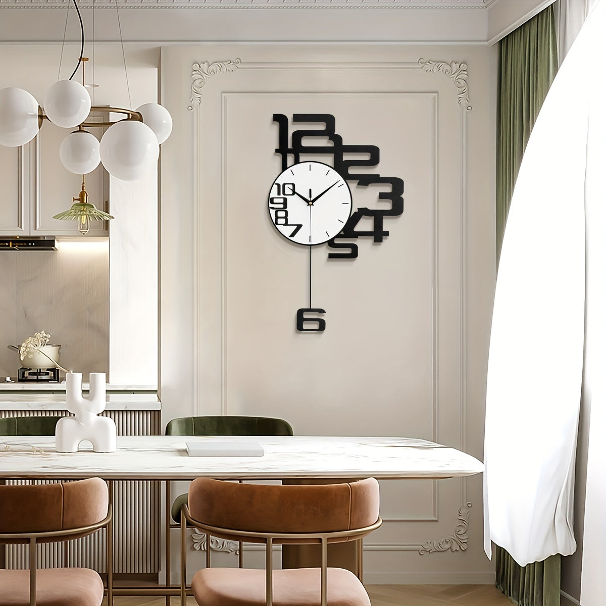 שעון קיר מתכתי מודרני — ללא תקתוק, 55×34 ס״מ