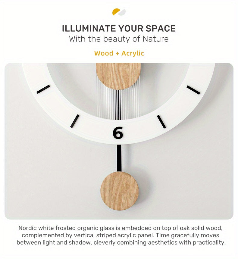 שעון קיר מטוטלת עץ-אקרילי — שקט, מודרני, בלי רעש
