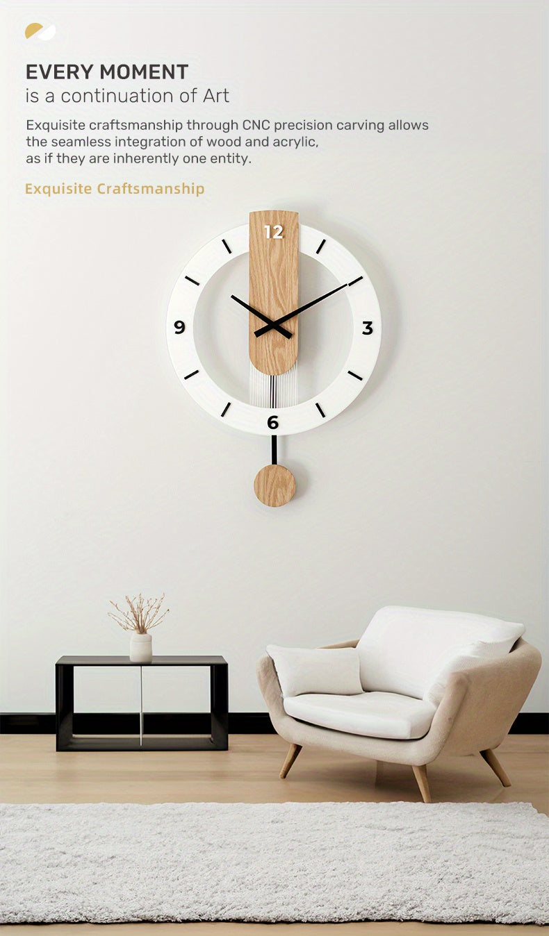 שעון קיר מטוטלת עץ-אקרילי — שקט, מודרני, בלי רעש