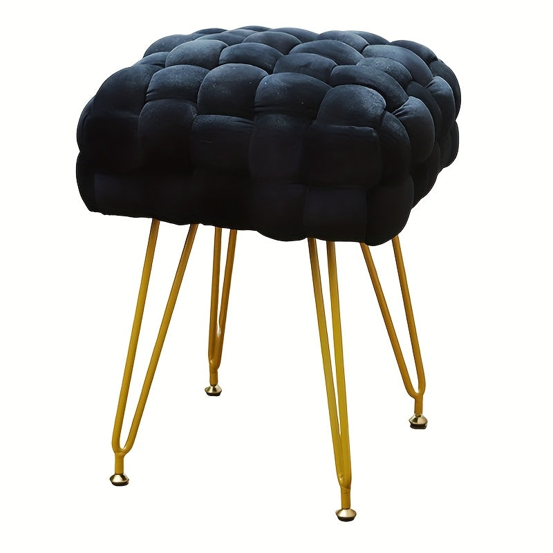 הדום/שרפרף ארוג בסגנון מודרני — רגלי מתכת מוזהבות וריפוד קטיפתי