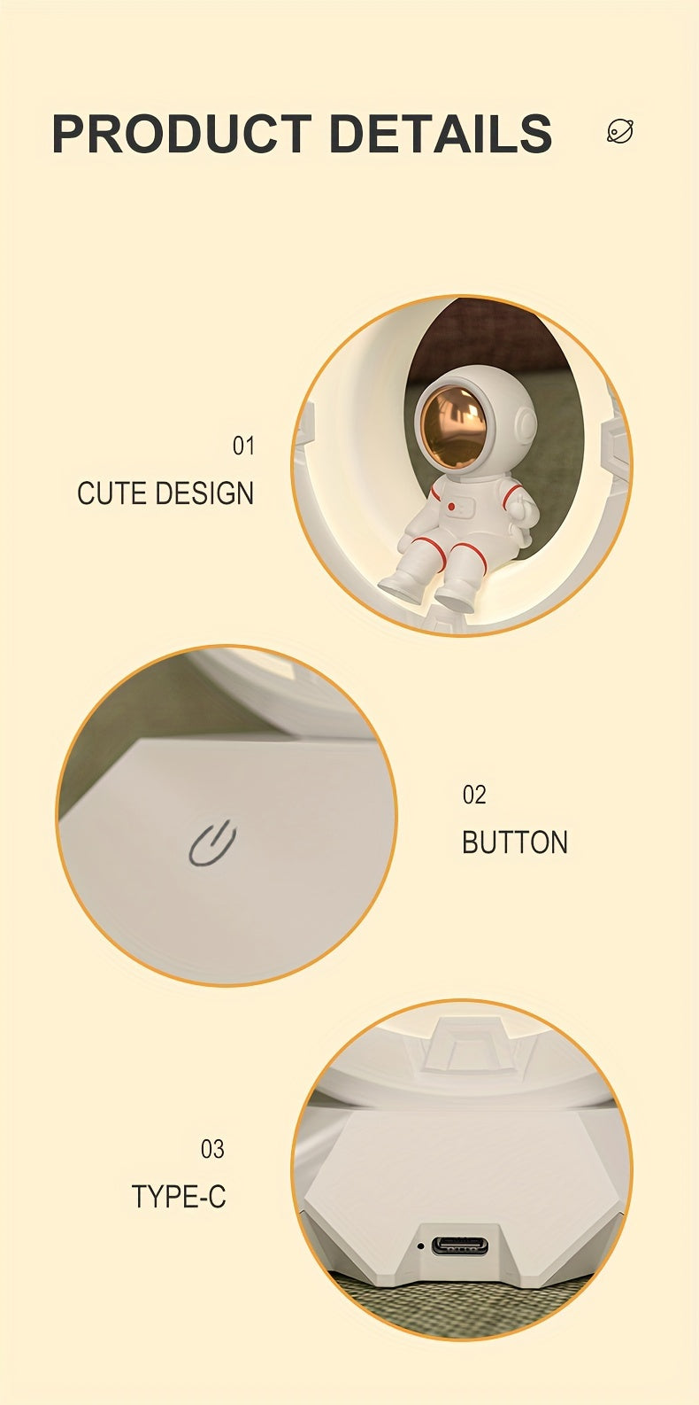 מנורת אסטרונאוט – תאורה נעימה עם שליטה במגע (4 דרגות בהירות)