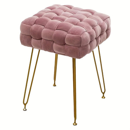 הדום/שרפרף ארוג בסגנון מודרני — רגלי מתכת מוזהבות וריפוד קטיפתי