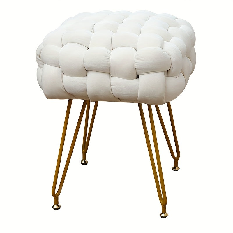 הדום/שרפרף ארוג בסגנון מודרני — רגלי מתכת מוזהבות וריפוד קטיפתי