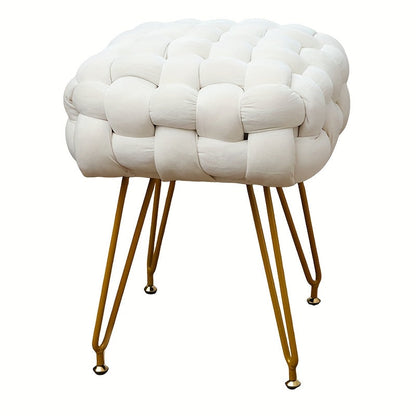 הדום/שרפרף ארוג בסגנון מודרני — רגלי מתכת מוזהבות וריפוד קטיפתי