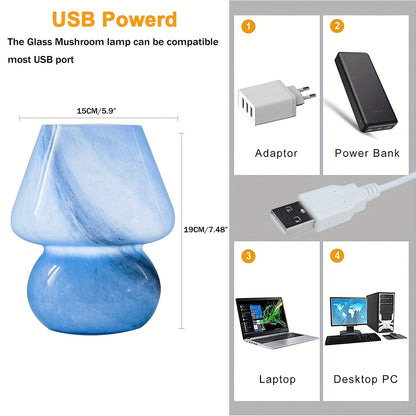 מנורת פטריה מזכוכית — תאורת לילה רכה לשידה ולסלון