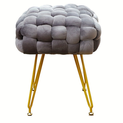 הדום/שרפרף ארוג בסגנון מודרני — רגלי מתכת מוזהבות וריפוד קטיפתי