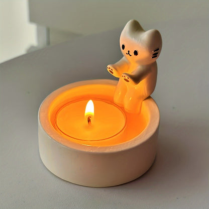 מחזיק נר חתולי בעבודת יד – כפות מתחממות 💛