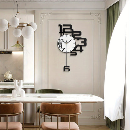 שעון קיר מתכתי מודרני — ללא תקתוק, 55×34 ס״מ