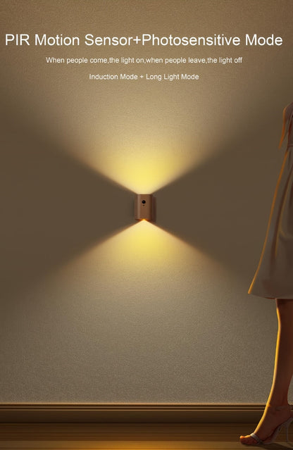 מנורת קיר חכמה עם חיישן תנועה (USB-C נטען) — אור חם למעלה ולמטה