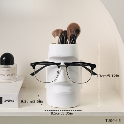 פסל מואי רב-תכליתי — מעמד למשקפיים + מחזיק מברשות/עפרונות + ואזה קטנה