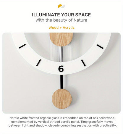 שעון קיר מטוטלת עץ-אקרילי — שקט, מודרני, בלי רעש