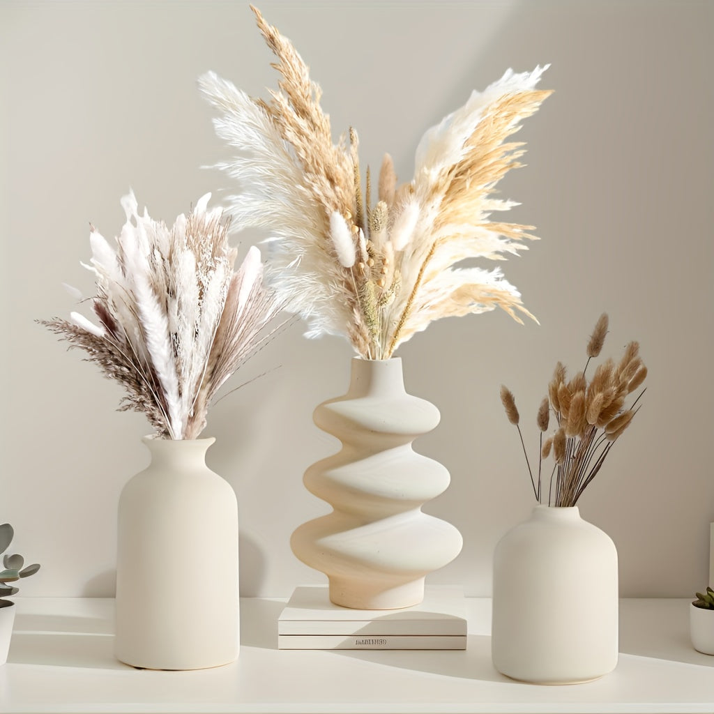 סט 3 אגרטלי קרמיקה – בוהו מינימליסטי, לבן טבעי