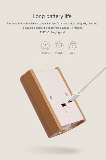 מנורת קיר חכמה עם חיישן תנועה (USB-C נטען) — אור חם למעלה ולמטה