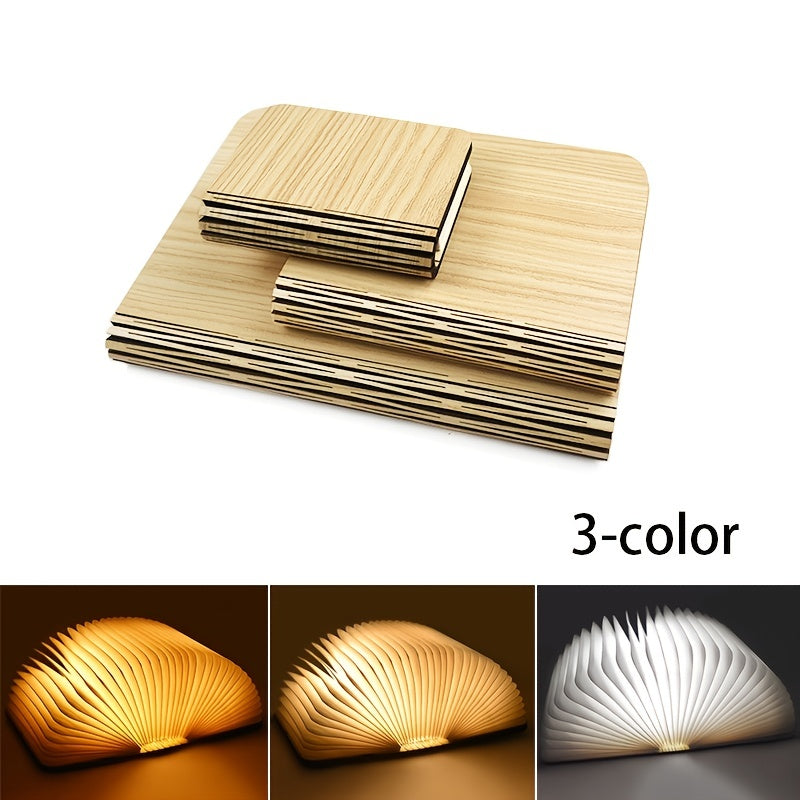 מנורת “ספר” מעץ מתקפל — 3 גווני אור, נפתחת 0–360°