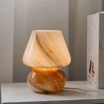 מנורת פטריה מזכוכית — תאורת לילה רכה לשידה ולסלון