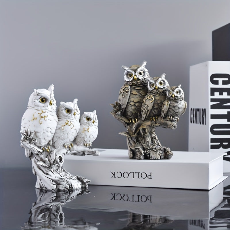 פסל ינשופים משרף — נורדי, אלגנטי, ומחבק משפחה