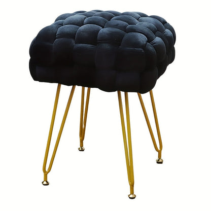 הדום/שרפרף ארוג בסגנון מודרני — רגלי מתכת מוזהבות וריפוד קטיפתי