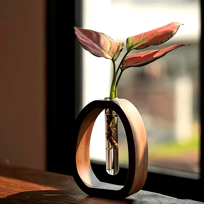 אגרטל מבחנה מעץ אגוז מלא — עיצוב אובלי נקי